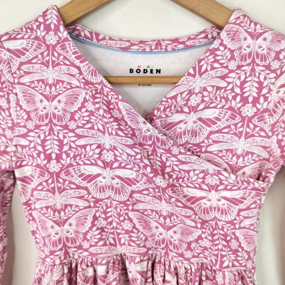 Mini Boden Butterfly Dress Kids 9-10Y Dragonfly Whimsical Pink Cotton